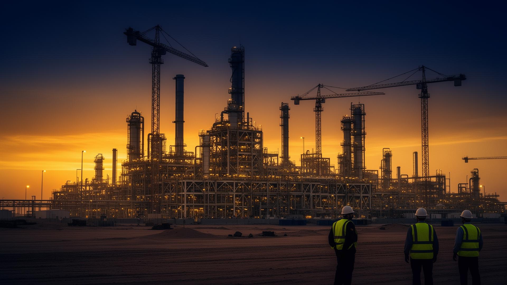 Saudi Arabian industrial megaproject at golden hour